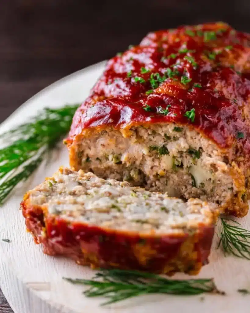 Delicious turkey meatloaf served with vegetables on a plate