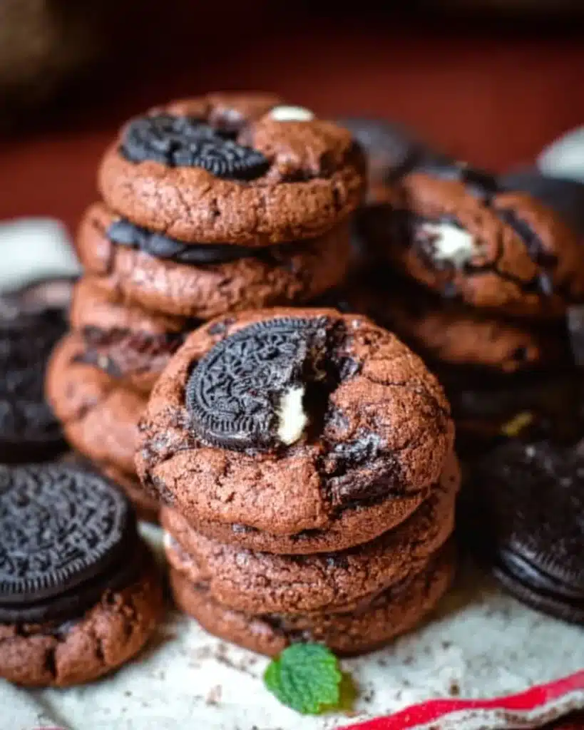 Ultimate Oreo chocolate brownie cookies on a plate, delicious and decadent dessert