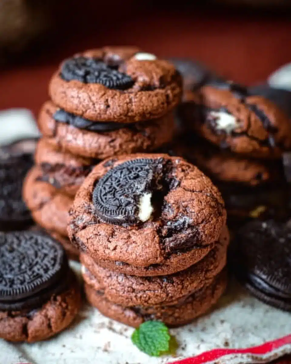 Ultimate Oreo chocolate brownie cookies on a plate, delicious and decadent dessert