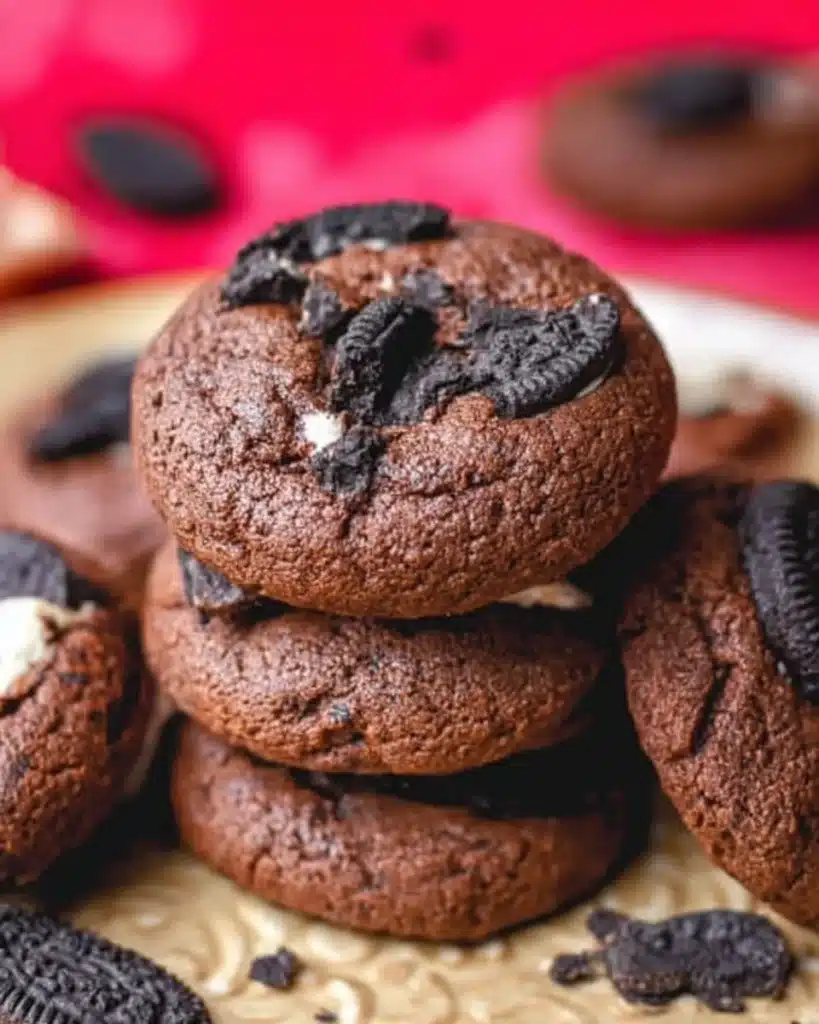 Delicious ultimate Oreo chocolate brownie cookies on a plate