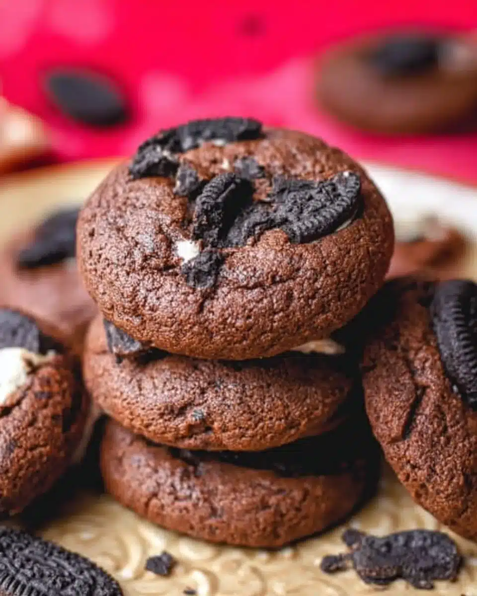 Delicious ultimate Oreo chocolate brownie cookies on a plate