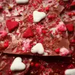 Delicious Valentine Chocolate Bark decorated with colorful sprinkles and hearts