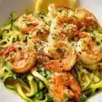 Zesty lemon garlic shrimp served with zucchini noodles for a healthy meal.