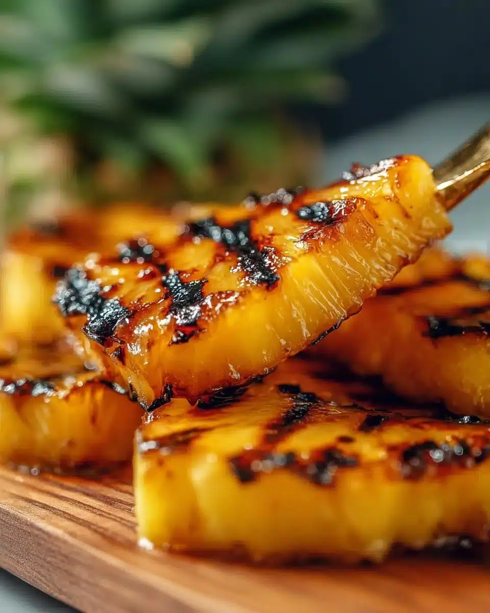 5-Ingredient honey glazed grilled pineapple slices on a serving plate